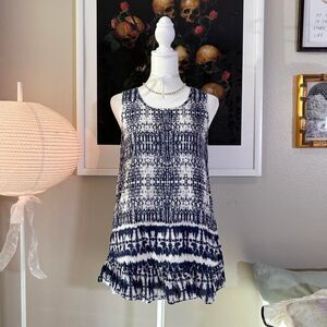BLL boho chic blue & white ruffle tank S
